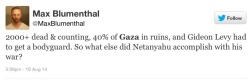 merosezah:  Gaza August 19,2014. &ldquo;Extended cease-fire ends. Airstrikes resume. More than 30 Palestinians injured and 2  killed in Gaza.&rdquo; Israel’s Operation Protective Edge 2,019 Palestinians killed [80% civilians] , including 542 children