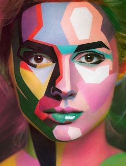 paintdeath:  Moscow-based photographer Alexander Khokhlov and makeup artist Valeriya Kutsan have teamed up to create an amazing series of portraits, using the natural lines of models’ faces to create illusionary forms. 