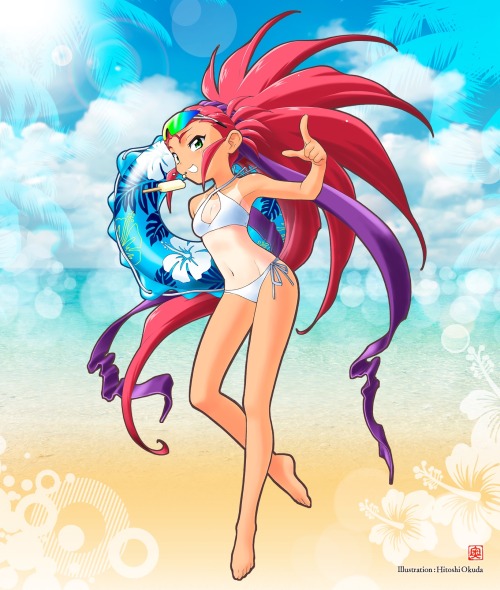 tenchisgirls:  TenchiMuyo4th.com just posted a new Hitoshi Okuda pic, in honor of Marine Day – a big beach-going holiday in Japan.    Lovely Washu :D 