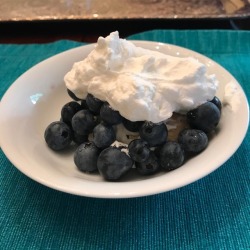 Orange shortcake with fresh blueberries and fresh whipped cream courtesy of Andrew&rsquo;s mom. #yummy #summer2017