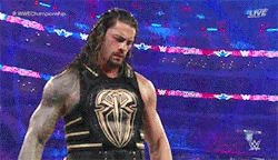it-is-reigning-men:Roman Reigns’ licking his lips (fans self) + one wink because that was too fcking smooth wtf —   Also I’m still psyched about his being the new US Champ. 
