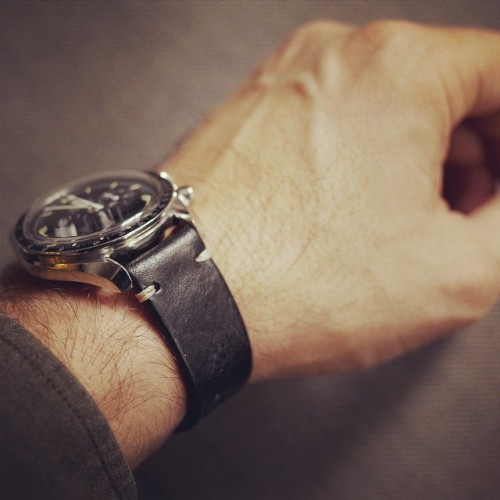 The HODINKEE black leather strap, now in stock at shop.hodinkee.com. (at shop.hodinkee.com)