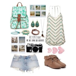 My 12th set of outfit - chevron tank, denim shorts, and cuffed lace up short boots are a great choice for those chillier days  For more set of outfit visit my polyvore
