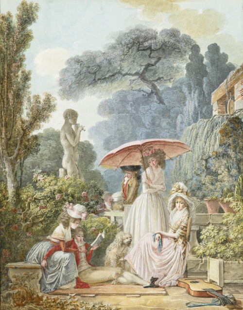 Elegant Figures in a Park by Jean-Baptiste Mallet, late 18th century