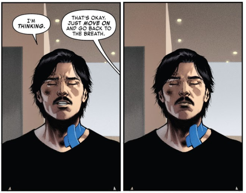 tony-stark-ing: In which I am Tony trying to meditate.Iron Man #2 (2020)