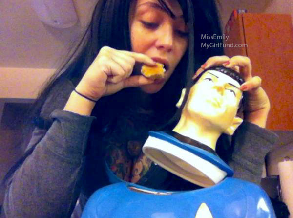 Hot and nerdy MissEmily from Mygirlfund.com eating cookies out of her kick-ass Star