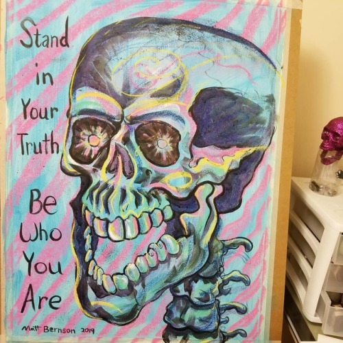 Skull in my studio.    Someone once said to me,  Stand in your truth, Be who you are.  Of course you can only be you, but that isn’t the point.    The point is, it’s a struggle being a cotton candy zebra creature in the midst of sheep who