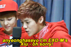 accio-xiuhan-deactivated2014081:  During their introduction Luhan almost calls himself Xiumin~ 