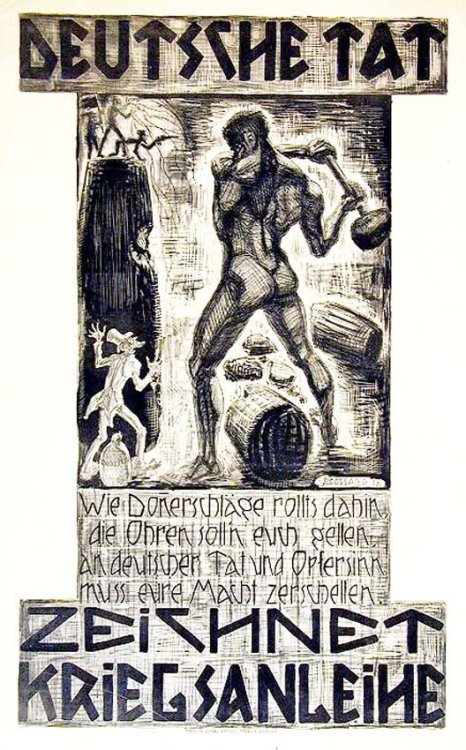 Deutsche Tat / Zeichnet Kriegsanleihe Bossard, 1918. 36 x 22.6 in / 91.5 x 57.5 cm. Imp. Mainzer Ver