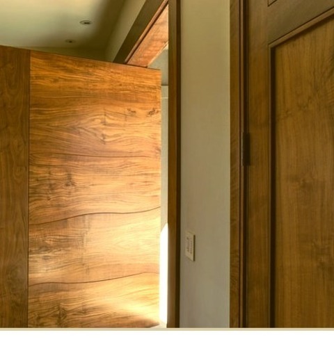 Mudroom - Front DoorLarge Contemporary Entryway With A Medium Tone Wood Floor, Green Walls, And A Dark