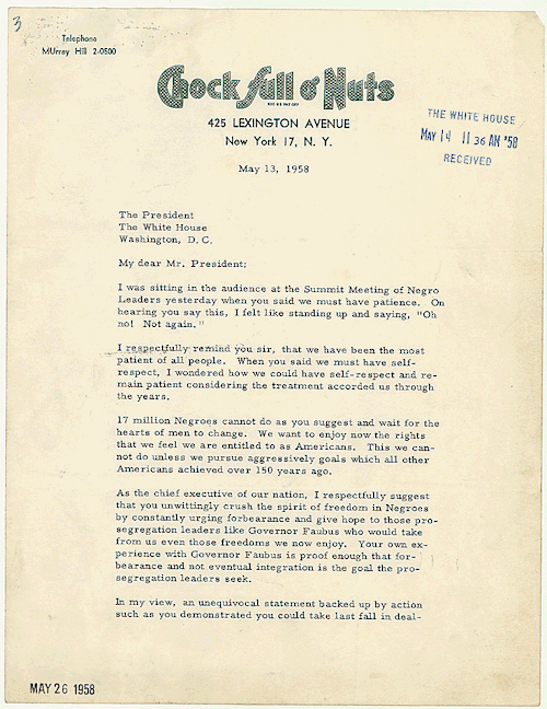 “ “I respectfully remind you sir, that we have been the most patient of all people.”
-Letter from Jackie Robinson to President Eisenhower of May 13, 1958
”
After he retired from Major League Baseball, Jackie Robinson went on to champion the cause of...