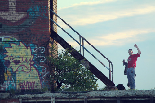 On the rooftop of an building at the abandoned Linfield Industrial Park, Linfield, PA // astall