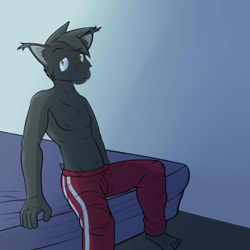 Ken on a bed, wearing a fundoshi, which isn’t adult photos