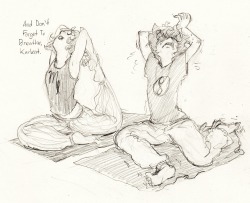 ampora-of-hearts:  kanaya♦karkat; in which kanaya tries to calm his mind by teaching him yoga. and he really tries for her sake. 