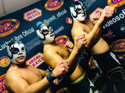 a-luchadork:  The boys with a tribute to their uncle / professor / mentor Universo 2000.