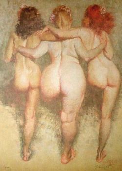thehistoryofheaviness:  lilit69: Les Trois Grâces_ Zoe Mozert  Zoë Mozert (April 27, 1907 – February 1, 1993), born Alice Adelaide Moser, was an American illustrator. She was one of the early 20th century’s most famous pin-up artists and models.