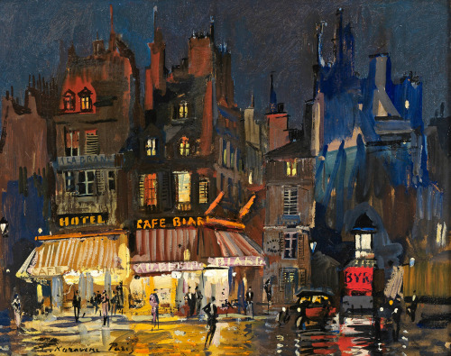 barcarole:  Paris by night on Rue Lepic in Montmartre, Konstantin Korovin, ca. 1925.
