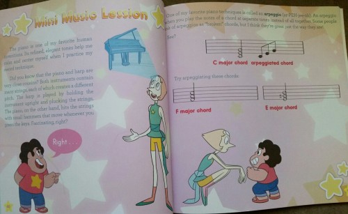 The Steven Universe music book Live From Beach City! came out today. It’s got sheet music, prompts to write your own music, related activities (like ‘design your own album cover’), and other cute activities (like 'create a fusion of