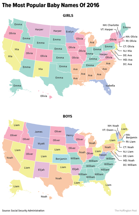 These are the most popular baby names in every state #ListenToAmerica www.huffingtonpost.com/