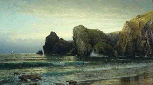 centuriespast:The Lion Rock, Kynance Cove, South CornwallDate: 1885Artist: William Trost RichardsHun