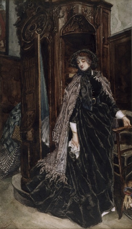 ladylabsinthe:James Tissot, The Confessional, 1867watercolor