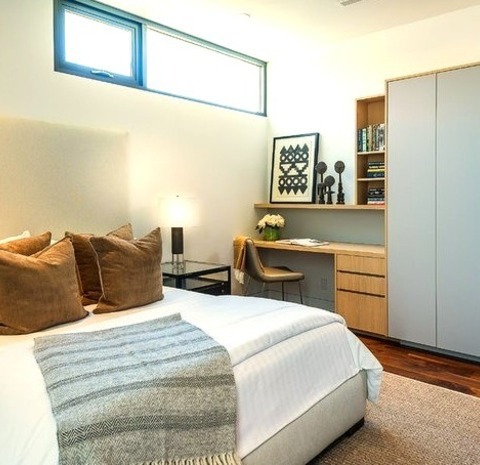 Guest Bedroom In Los AngelesMid-sized Modern Guest Bedroom With Dark Wood Floors And White Walls