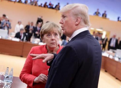 thatswhywelovegermany:thatswhywelovegermany:The lolmost picture of Merkel and Trump at the G20 summi