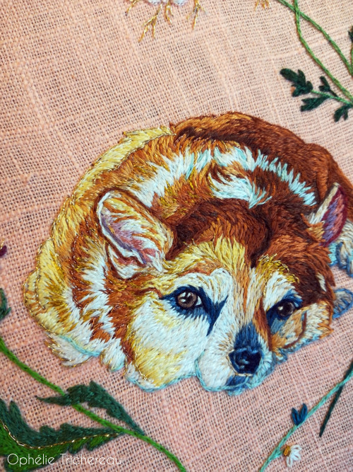 &ldquo;Marta&rdquo;Hand embroidery.Custom order.DMC embroidery threads, 24kt gold DMC embroidery thr