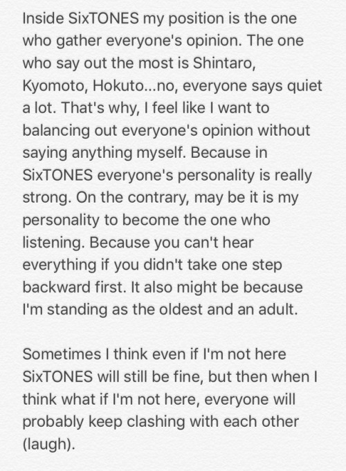 Johnny’s Jr appreciation post WinkUp 1708 - Saying he feel he can’t rely at others, and his wo