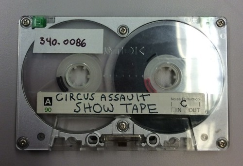 Our audio technician came across this heavy duty metal cassette with reversible record tabs and an “