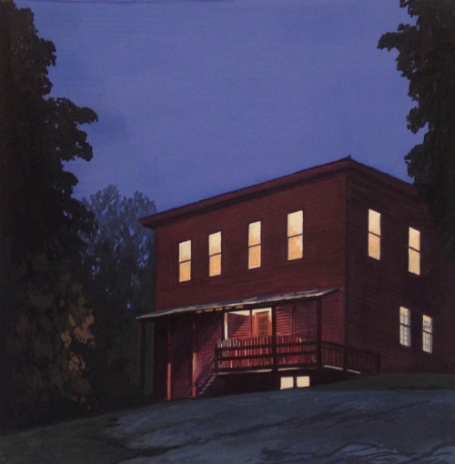 Johnson,  VT Nocturne #4  -  Christopher BurkAmerican,b.1960s -Gouache on paper ,12 x 12 in.