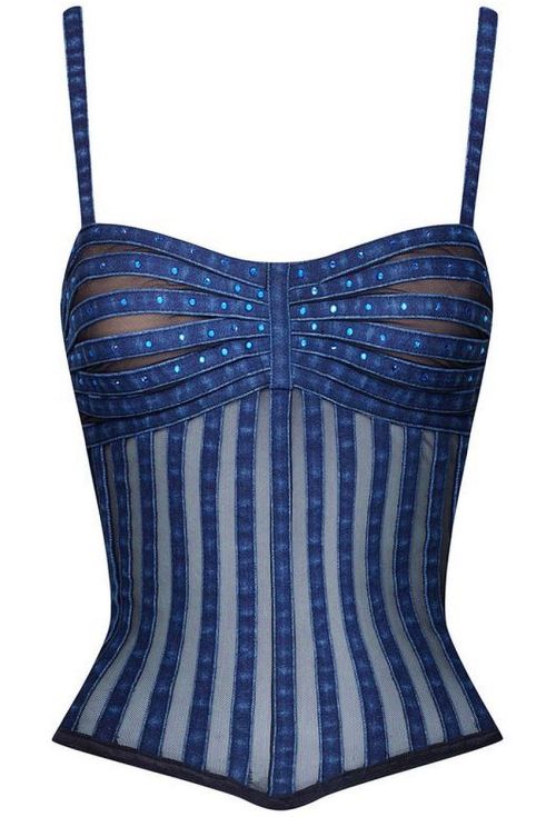 martysimone: Cadolle | denim + tulle + rhinestones bustier top Stripes