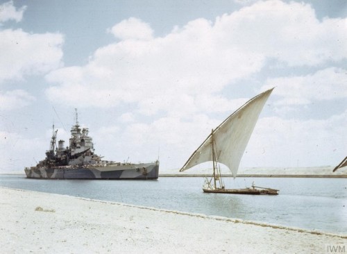  The HMS Howe passing through the Suez Canal on her way to join the British Pacific Fleet (July 14th