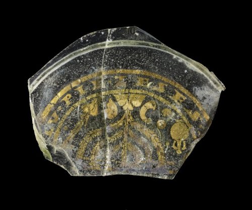 jewish-history:Jewish drinking vessel, c. 3rd-5th CenturyLower half from the bottom of a drinking ve