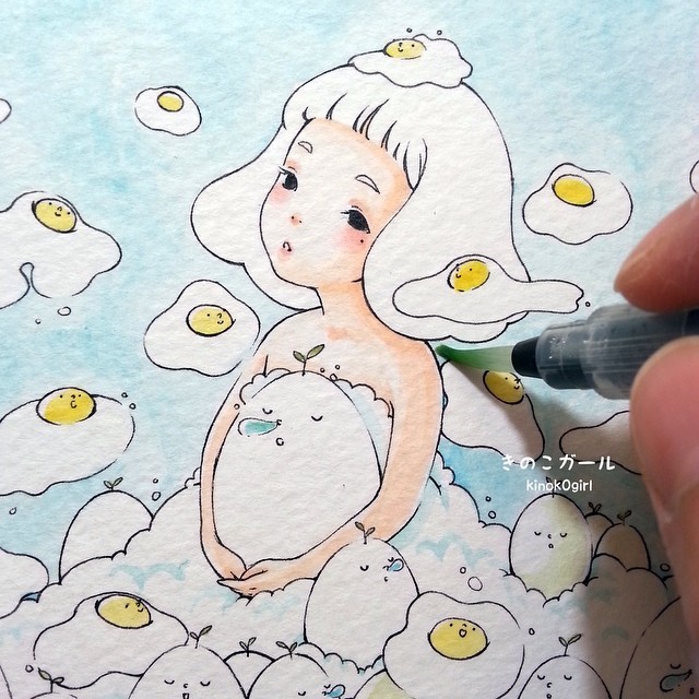 kinok0girl:  Adding first layer of watercolor. 