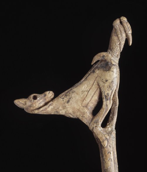 historyarchaeologyartefacts: Fawn with bird, antler, Middle Magdalenian period 15,000-10,000 BC, SW 