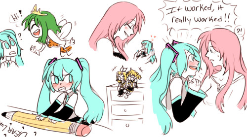 silly negitoro AU where miku and the twins are “tiny vocaloids” and are adopted by luka. tiny miku falls in love with luka and goes on and on about how one day shes gonna get bigger and marry luka, but the twins tease her about it saying stuff