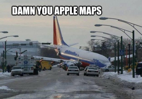 Can someone make a gif set with vehicle crashes and disasters and people blaming apple maps? Like th