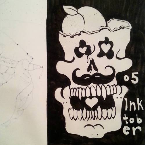 Haha, inktober.  Day 5. I did some inky yesterday but didn’t post,  oops.  Skulls faeva.  #ink #inktober #skull #peach #hearts #blackandwhite #mustache #buttchin  (at Melrose, Massachusetts)