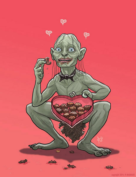 modhero:  PJ McQuade brings the love. Valentines Day cards on Etsy. Karate Kid @ Bottleneck Ode To Geek monster mash-up at the Geek Art Generation show.
