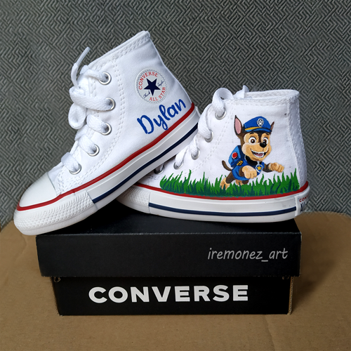 Paw Patrol - ChaseCustom converse inspired by Paw Patrol for Dylan!First kids shoes that I pain