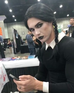 nicolemariejean:All the cosplay ladies did a great job as Wednesday Addams this month but @michaelcass91 is best Wednesday Addams. Swipe to see photos of his spoopy beauty. Make up by me. #wednesdayaddams #addamsfamily #halloween #halloweenmakeup #spoopy