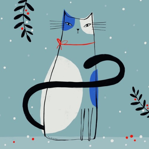 terryrunyanillustration:Holiday #caturday. And happy weekend! ❄️ .. #cat #holidaycat #christmas #hol