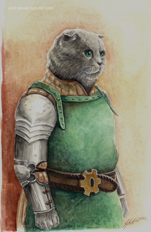 and-speak:  commission for @aroaceinyourface​ of his extremely cute character Fissure Price. oh my goodness, this was such a fun painting!watercolors + finetec metallics for the belt gear and rivets