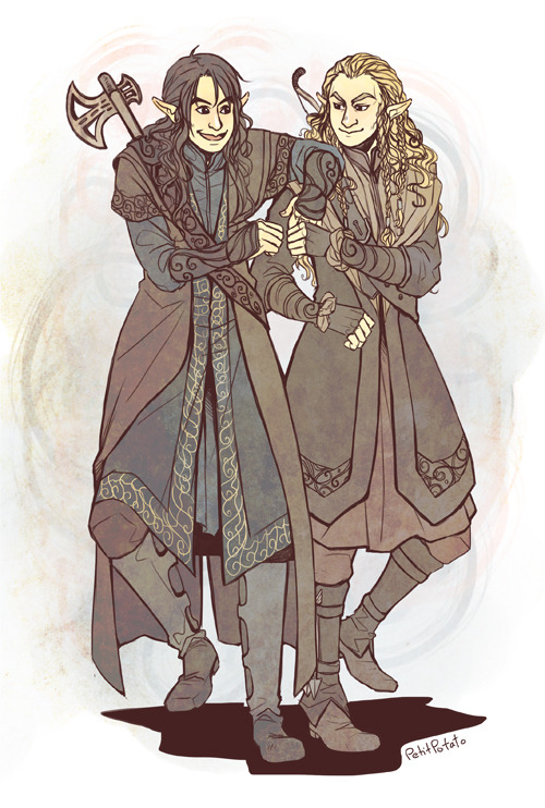 petitpotato:  If dwarves were elves… Last but not least: Fili and Kili. Though they weren’t as much fun as the others since they’re already very pretty dwarves. Anyway, there’s one more picture I want to draw for this series, then I’ll make