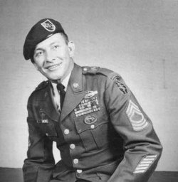 descentoficarus:  Sergeant Major Billy Waugh (Ret.) -Served in 187th Airborne Regimental Combat Unit in Korea -Green Beret from 1954 to 1972 -1965-Battle of Bong Son. Ambushed by an estimated 4,000 enemy while with his civil defense group. Receives severe