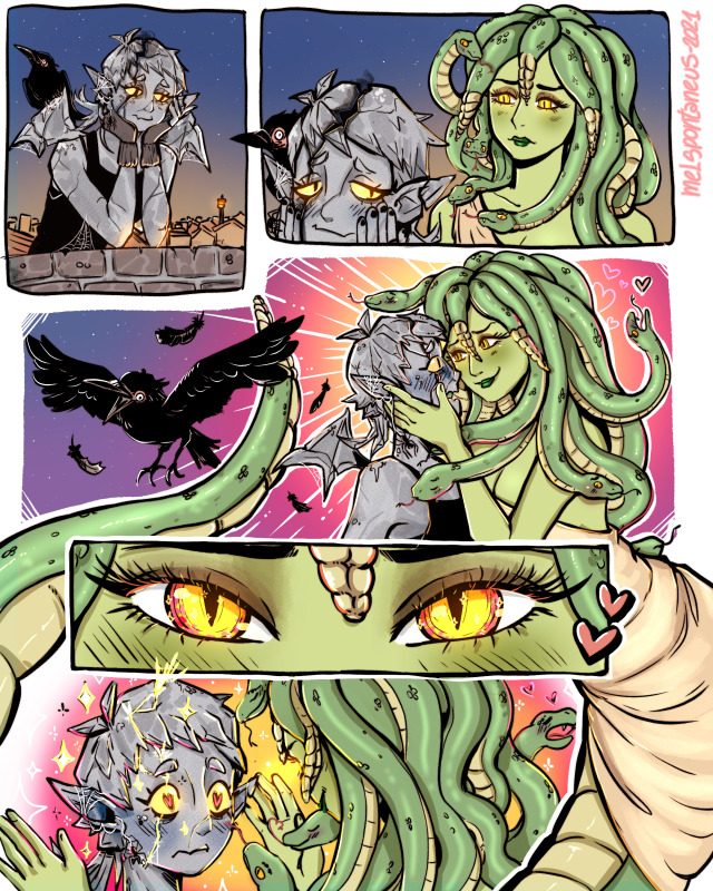 Love your gargoyle and medusa art! Consider, Medusa's stone vision ...