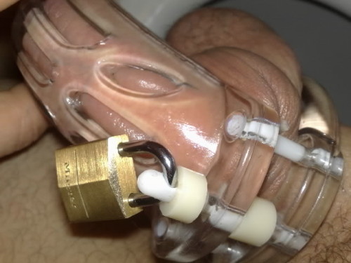 proudofmypiercings:Me.Into “curve” chastity devicethanks to my keyholder fabyyjose