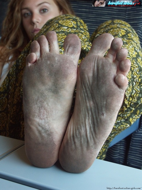 SIZZLING HOT UPDATE from BAREFOOT URBAN GIRLS!!!This week we have THREE encore sets of THREE barefoot beauties: gorgeous hippie redhead KEA (proudly displaying her ROUGH & FILTHY-SOLES at the railway station and on the train), Barefoot