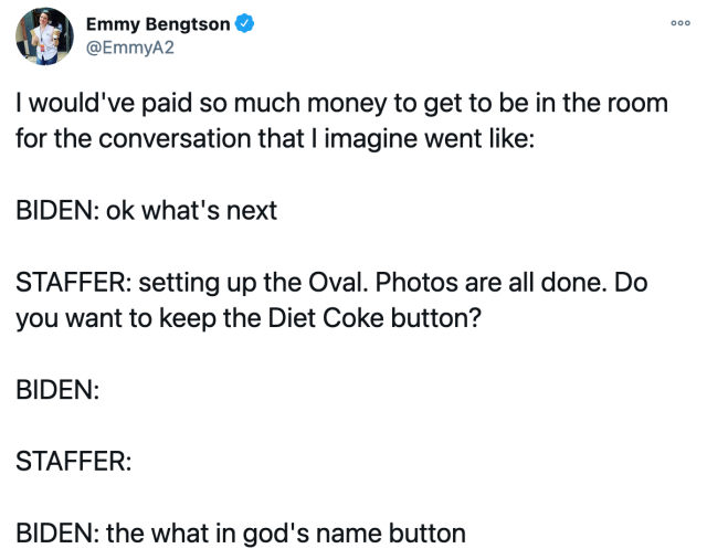 bethanyactually:postmodernmulticoloredcloak:thestraggletag:theriddlerisanerd:They dropped this on us as if we knew about the Diet Coke buttonI’m tired of googling nonsensical Donald Trump posts only to find out they’re true.I went into the